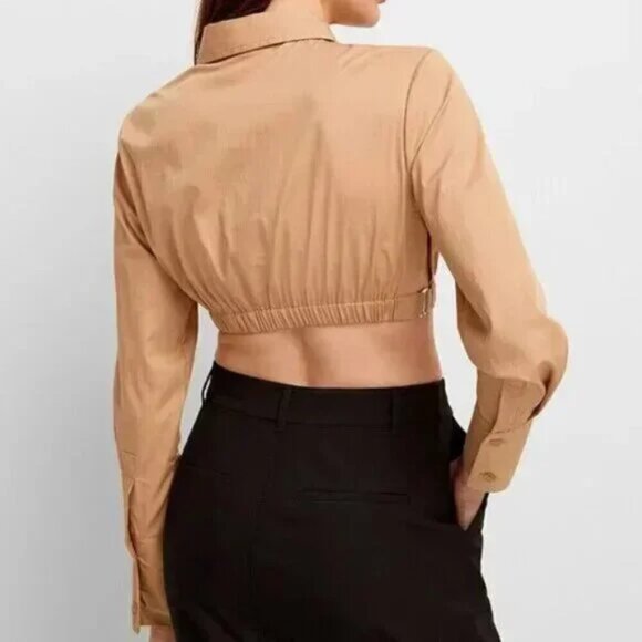 Cutout puffy cropped blouse camel - Picture 2 of 3